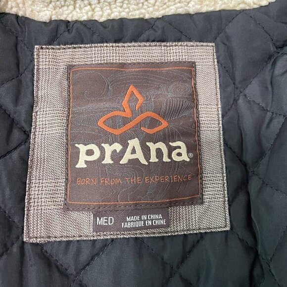 prAna Canvas Sherpa Hooded Jacket Coat Mud Plaid Outdoor Gorpcore size Medium - Picture 9 of 10